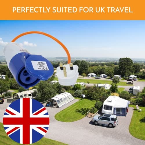Xtremeauto 16amp to 13amp Adapter Caravan Hook Up Cable 240V 3 Pin UK Electric Hook Up For Camping, Caravan, Campervan Mains To UK Plugs Orange — view 5