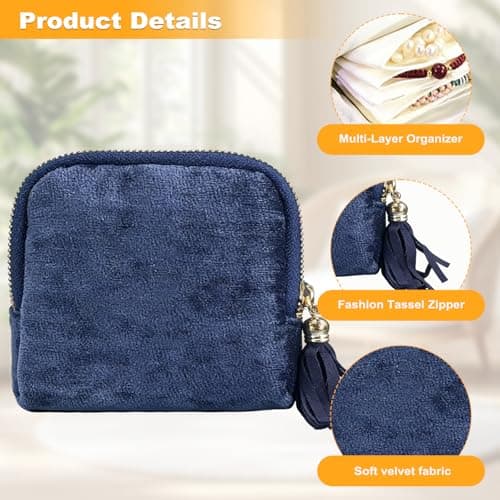 Velvet Jewelry Pouch with Zipper, Necklace Bracelets Ring Organizer — view 3