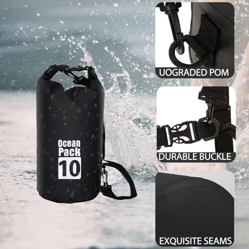 Dry Bag 10L, Boat Dry Bags Black Waterproof Bag Dry Sack Roll Top Long Adjustable Shoulder Strap 2L/5L/10L/20L/30L/40L for Drifting Boating Kayaking Fishing Rafting Swimming Camping Canoeing Surfing — view 3