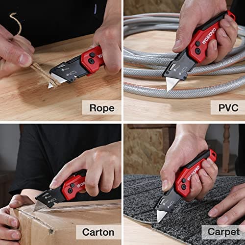 WORKPRO Folding Utility Knife, Aluminium Box Cutter, Red — view 5