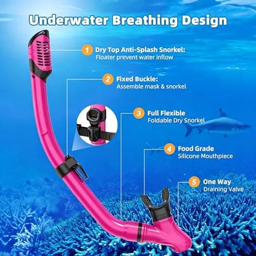 Adults Mask Snorkel Fins Set, Snorkeling Gear for Adult with Fins, Snorkel Sets with Flippers, Adult Anti Leak Scuba Gear with Adjustable Fins Diving Mask Full Dry Top Snorkel with Travel Bags — view 4