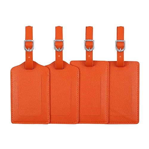 Luggage Tags, Microfiber Leather Personalized Suitcase Tag Set Luggage id Tags Labels Travel Accessories-Set of 4(Orange)