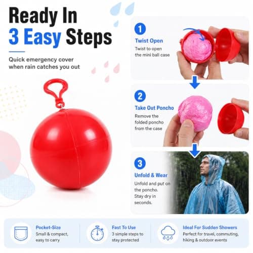 Mini Ball Shape Disposable Raincoat,Pocket-Size Hooded Poncho，Blue：10 — view 3