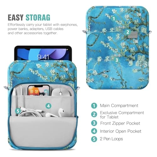 TiMOVO 9-11" Tablet Sleeve Bag Carrying Case with Strap, Apricot Blossom — view 3