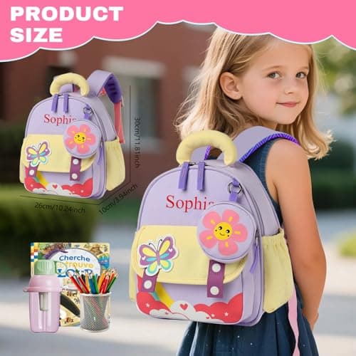 personalised toddler backpack, Custom Name Kids Backpack for Boys Girls, Cute Cartoon Preschool Kindergarten School Bag, Lightweight Water Resistant Nursery Bag for Travel Outdoor, Age 2-6 — view 2