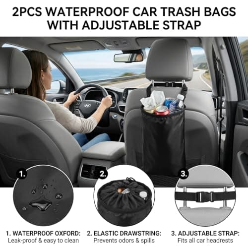 2 Pack Car Trash Bag,Hanging Washable Back Seat Car Garbage Bag,Black Collapsible Interior Seatback Rubbish Bags,Generic Vehicle-Mounted Storage Pocket,For Automotive Easy Maintenance And Keep Hygiene — view 3