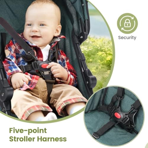 Baby Stroller,Travel Umbrella Stroller with Foldable Pushchair with Adjustable Canopy, Folding Infant Pram Stroller with Storage Basket,Cup Holder,Suspension Wheels for Infants 3-36M(Dark Green) — view 2