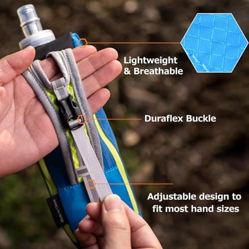 Azarxis Handheld Water Bottle Quick Grip for Outdoor Running Hiking Marathon Jogging Cycling Hand Strap Hydration Packwith 500ml Soft Flask Can Hold 6.8 in Phones (Blue) — view 4
