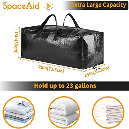 SpaceAid Heavy Duty Moving Bags, Extra Large Storage Totes W/Backpack Straps Strong Handles & Zippers, Alternative to Moving Boxes, Packing & Moving Supplies, Black (8 Pack) — view 4