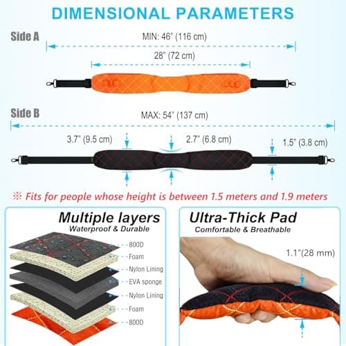 LONPAI Anti-Theft Shoulder Bag Strap with RFID-Blocking Pockets - 170 Lbs, Orange, 54" — view 2