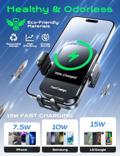 CHGeek Wireless Car Charger, 15W Fast Charging Auto Clamping Car Charger Phone Mount Phone Holder fit for iPhone17 16 15 14 13 12 Pro Max 11 XR XS, Samsung Galaxy S24 Ultra S23 S22 S21, S20, S10+ — view 2