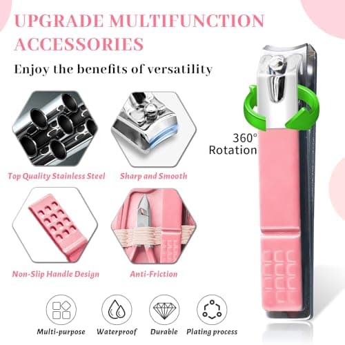 Manicure Set Nail Clipper 12 in 1, Professional Pedicure Nail Kit Manicure Set, Women Men Nail Grooming Kit, Manicure & Pedicure Tools & Accessories, Nail Care Tool with Pink Leather Travel Home — view 4