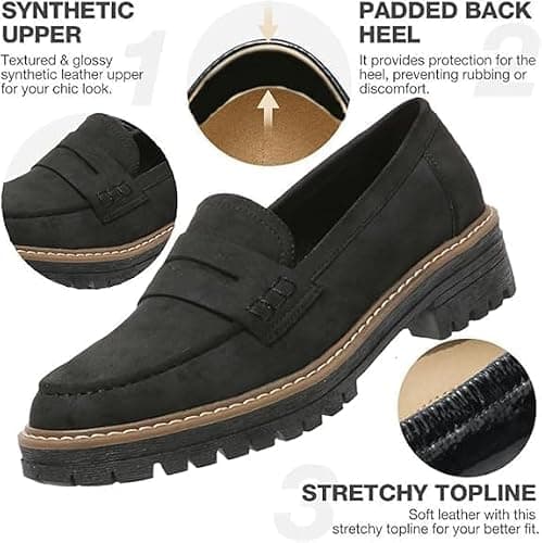 Women's Thick Sole Loafers With Lug Sole - Comfortable Work, Business and Casual Dress Shoes (Off-White, 3.5) — view 6