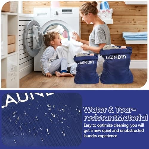 2 Pcs Waterproof Drawstring Travel Laundry Bags Two Sizes — view 3
