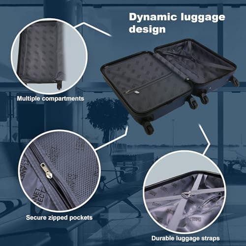 Planet Direct Navy Cabin Suitcase (55x36x23cm) | Hard Shell Lightweight Suitcase | 3-Digit Lock | 4 Spinner Wheels | Telescopic Handle | Carry On Luggage — view 5