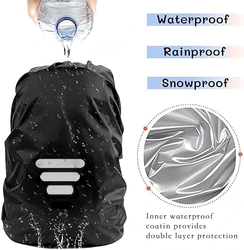 SHOCHX Waterproof Backpack Rain Cover with Three Reflective Strap, 1 Adjustable Anti Slip Cross Buckle Strap for Anti-Dust and Anti-Theft, Rainproof Snowproof, S for 18-25L Backpack, Black — view 2