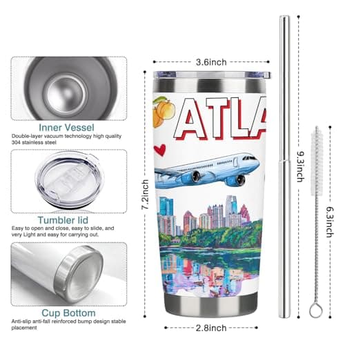 Pininerr City Travel Mug for City Lover,20oz Double Wall Tumbler Vacuum Insulated Stainless Steel Coffee Cups (Atlanta) — view 5