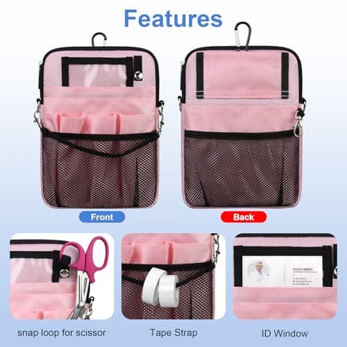 BOVKE Nurse Fanny Pack with Medical Gear Pockets, Tape Holder, Medical Bag Nurse Waist Pouch Organizer with Utility Storage for Stethoscopes, Bandage Scissors and Other Emergency Supplies, Pink — view 4