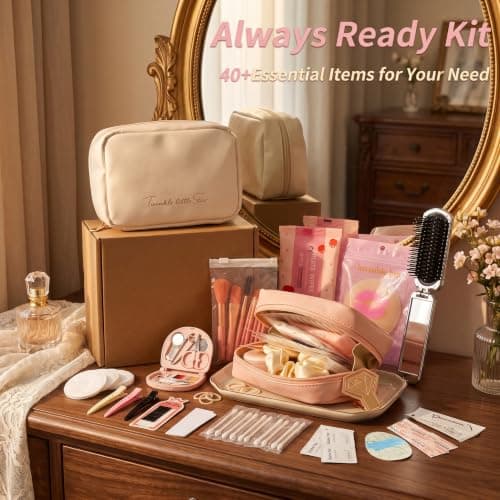YouxuanAio Women's Emergency Kit for Weddings ，Wedding Survival Set with Makeup Bag,36 Pc Wedding Essential Items for Brides Daily. (White) — view 2