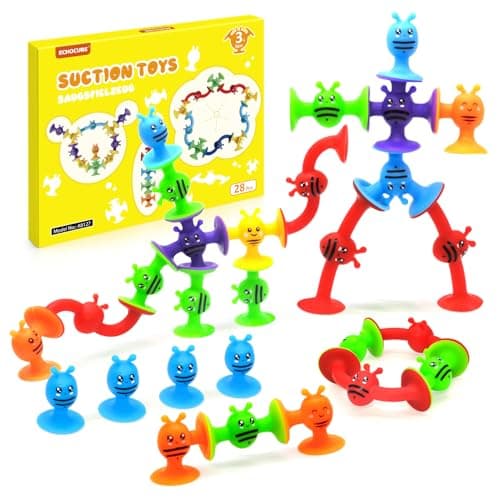 ECHOCUBE Suction Toys, 28 Pcs Suction Cup Bath Toys for Kids 3+ Years Old, Sensory Sucker Toys, Stress Relief Toys Travel Toys for Toddlers & Adults