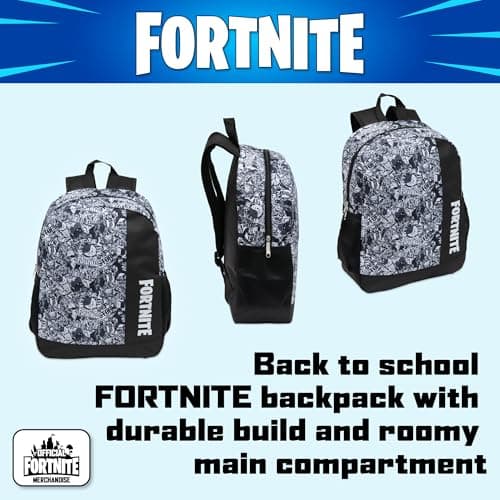 Fortnite Kids Backpack – Black & White Graffiti School Rucksack with Bottle Holders – Official Licensed, 42 x 32 x 12 cm — view 6