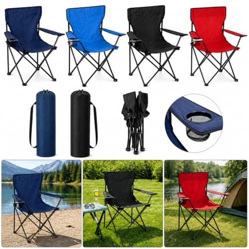 D.I.L Folding Camping Chair with Cup Holder, Steel Frame, Carry Bag Included, Lightweight, for Camping, Picnics, Fishing, and Garden Use (Green) — view 2