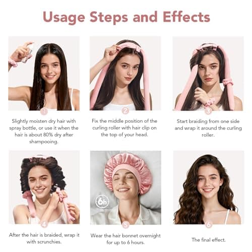 MZinge Heatless Hair Curler Set, Overnight Curling Rods 2 Sizes (1.5inch & 0.5inch) for All Hair Types, No Heat Damage, Complete Styling Kit with Sleep Cap & Storage Bag for women gifts (Pink) — view 4