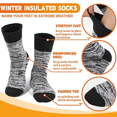 Welwoos Heated Thermal Socks for Women Winter Warm Ski Thick Boot Insulated Gift Socks Stocking Fillers for Women 3 Pairs (Purple & Blue & Grey B,L) — view 5