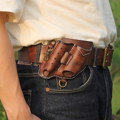 TOURBON Multitool Sheath for Belt Leather EDC Pocket Organiser with Key Holder Flashlight Holster — view 5