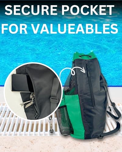 JIMJOOS Drawstring Mesh Swimming Bag - 25L Waterproof Swim Bag with Wet/Dry Compartment, Multifunctional Sports Backpack for Kids, Adults, Swimming, Surfing, Beach, Gym (Green) — view 3