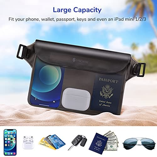 SYNCWIRE Waterproof Pouch Bag with Adjustable Waist Strap (2 Pack) - IP68 Waterproof Waist Bag Screen Touchable Dry Bag with Adjustable Belt for Beach, Swimming, Boating, Fishing, Hiking, etc — view 3