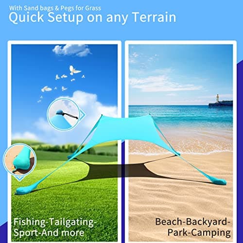 CUUPO 7×7 FT Beach Tent Sun Shelter UPF50+ UV Protection, Outdoor Small Canopy Tent Sun Shade with 2 Poles for Camping, Beach, Fishing, Backyard and Picnics Blue — view 5