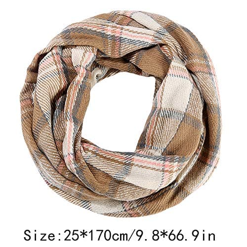 LA HAUTE Women's Checkered Infinity Loop Scarf with Zipper Pocket Secret Hidden Pocket Travel Cashmere Snood Shawl — view 5