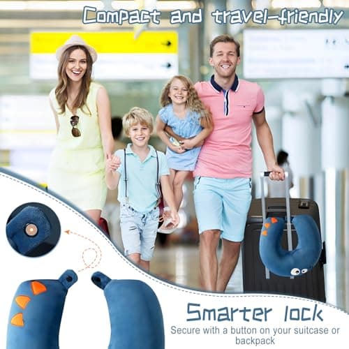 Jicyor Neck Pillow, 2-in-1 Neck Pillow, Aeroplane Travel Pillow, Blue Dinosaur Neck Pillow, Suitable for Children, Boys and Girls, Teenagers, Travel Pillow, Aeroplane — view 4