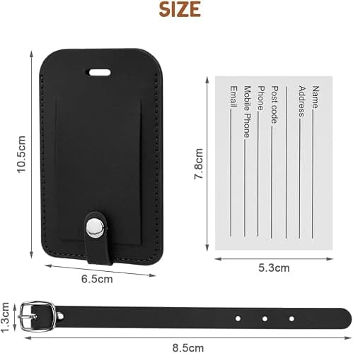 Flintronic 4 Pcs Luggage Tags, Leather Baggage Labels, Suitcase Name ID Card Tag Set, Leather Tags Travel Handbag Accessories for Preventing Loss of Bags(Black) — view 2
