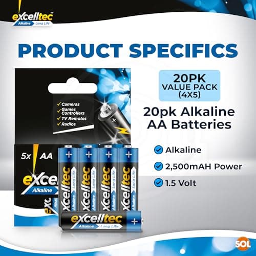Excelltec 20pk Alkaline Batteries, 1.5V Double AA Disposable Household Batteries for Reliable Power, Long-Lasting Power with Leak-Resistant, Ideal for Everyday Devices, Backup for Emergencies — view 3