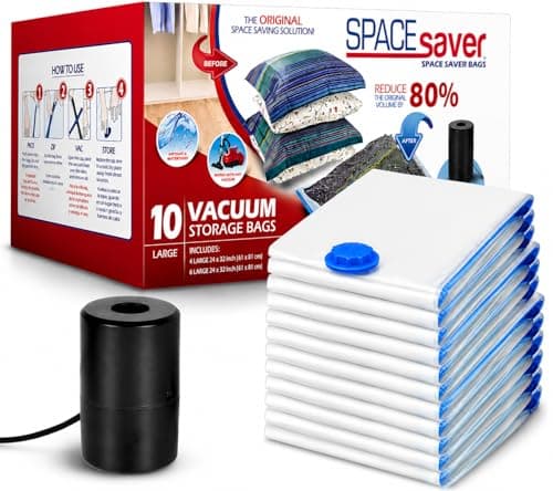 Spacesaver 10 Pack Large Vacuum Storage Bags for Comforters, Blankets & Clothes – Compression Bags with Hand Pump – Space Saver Bags for Bedding, Moving, Travel & Organization