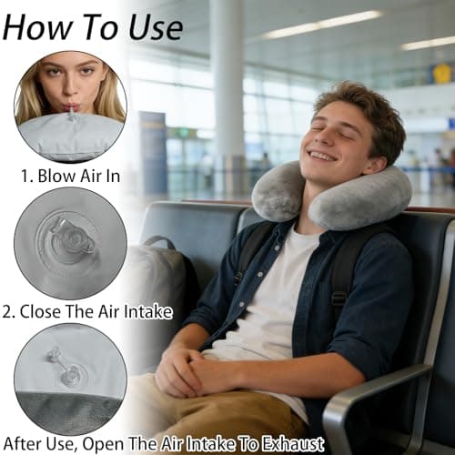 Inflatable Travel Pillow,Blow up Airplane Travel Neck Pillow Compact Small U Shape Headrest Support Cushion for Airplane Train Car Office Travel Essential Flight Pillows for a Long Hauls Sleeping Rest — view 4