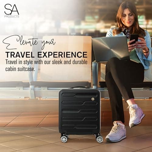 SA Products Cabin Suitcase - 34L Carry On Hard Shell Bag - 45x36x20 - Black — view 4