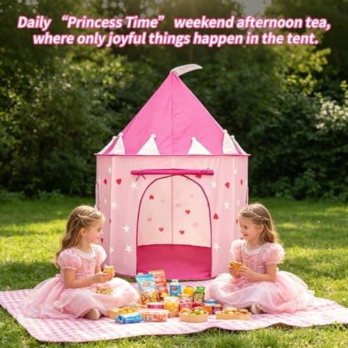 ROIWUIE Princess Castle Pop Up Tent – Kids Pink Playhouse Tent for Girls with Glow in The Dark Stars, Indoor/Outdoor Foldable Pink Play Tent Fabulous Gift for Little Girls — view 6