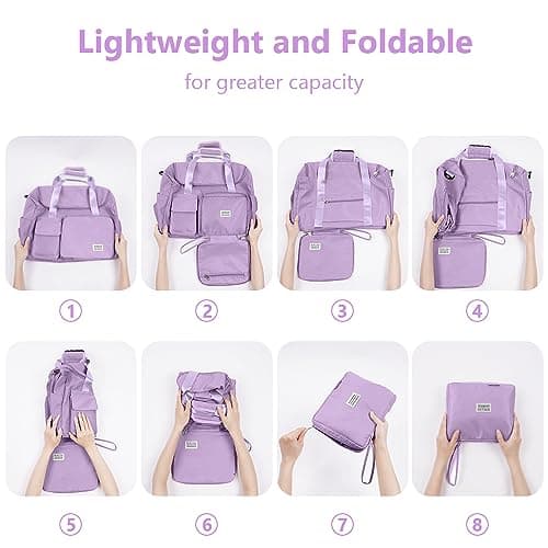 Foldable Travel Duffel With Wet and Dry Separation - Lightweight Large Capacity Holdall for Gym, Sports, Hospital, Overnight Weekend - Purple — view 4