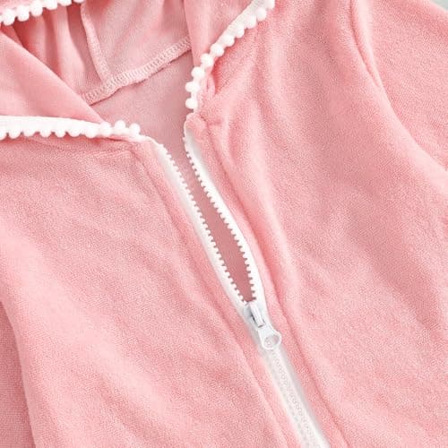 Kids Girls Zip Up Poncho Towels (Solid Blush Pink, 2-3 Years) — view 5