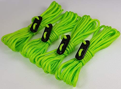ESW LEISURE Guyline Ropes 4 Pack For Tents Awning Camping Strong Lightweight Paracord Guy Rope With Tensioner Guy Lines Fishing Umbrella Bivvy Caravan Gazebo Tarp (Flourescent Green, 2.4 Metre 4 Pack) — view 2