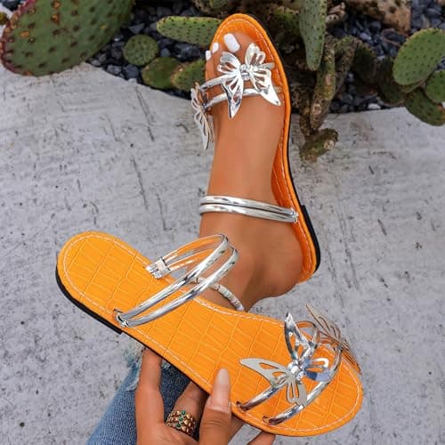 Generisch Women Flat Sandals Casual Slide Flip Flops Rhinestone Design Comfortable Beach Summer Outdoor Shoes, silver, 6 UK — view 4