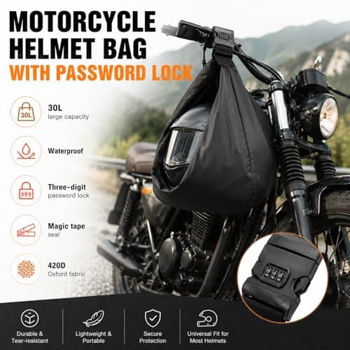 Esoes 30L Lockable Motorcycle Helmet Bag 420D Oxford with Combination Lock — view 6