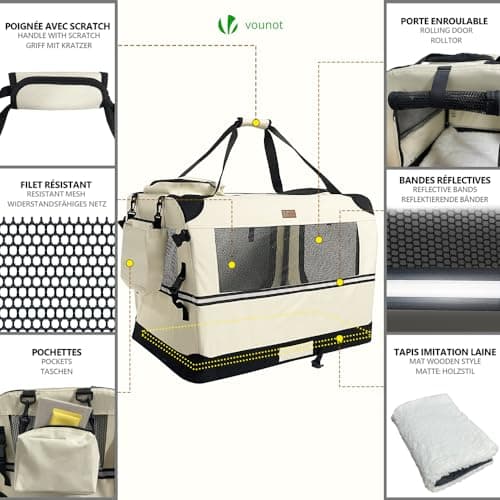 VOUNOT® Dog Carrier XL, Foldable Pet Travel Transport Bag, Extra Large Portable Fabric Dog Crate w/Cushion, Beige — view 5