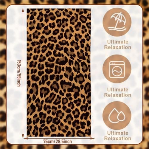 KAOVCXR Leopard Print Beach Towel for Adults, Large Soft Leopard Sand Towel with Drawstring Bag, Travel Pool Swimming Sports Shower Sand Free Quick Dry Bath Towel for Pool, Beach, Yoga- 150x75cm — view 2