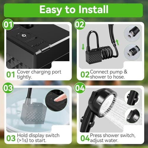 Cadrim Portable Camping Shower, 8000mAh Rechargeable Outdoor Shower Pump with Intelligent LED Display, IPX8 Waterproof Camping Shower Kit, Camping shower pump for Hiking, Travel, Car, Pet — view 6