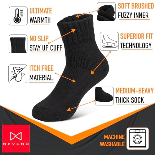NevEND 3/6 Pairs Women's Wool Merino Winter Thermal Boot Thick Insulated Heated Mini Crew Socks, 3 pairs of black, 37-43 EU — view 3