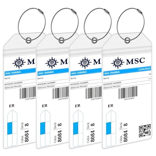 MSC Cruise Luggage Tag Holders [4 Pack] – Waterproof, Durable Plastic with Steel Loops – Fits All MSC Ships for Cruising in 2026, 2027 and 2028 – Cruise Essential by AnchorsUp
